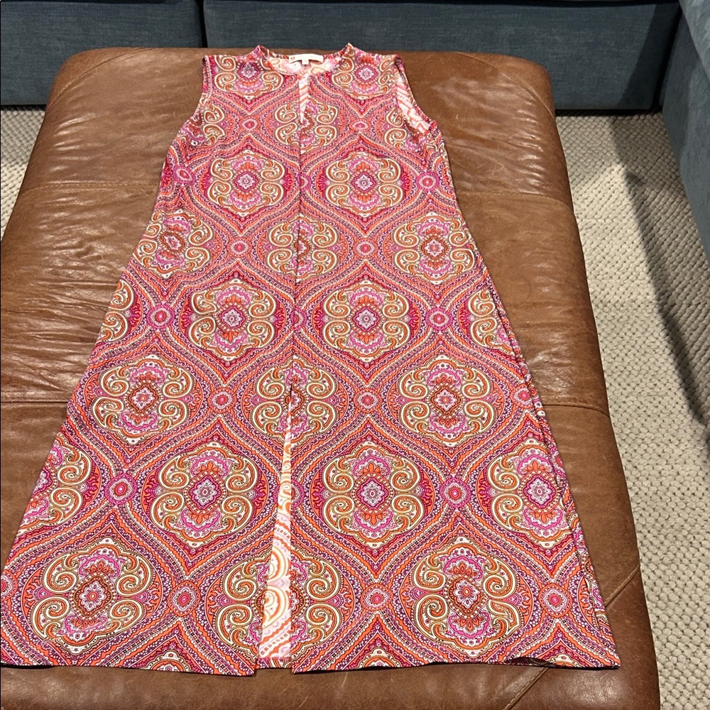 Sleeveless Pink & Orange Printed Shift Dress